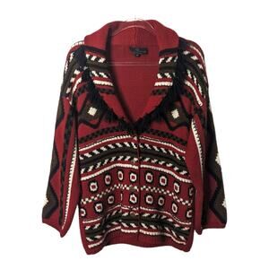 Vintage 90's Carole Little Southwestern Cadigan Shawl Collar with Fringe Red
